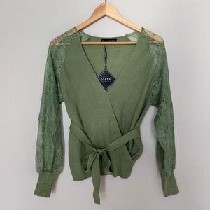 NWT Zaful Olive Lace Sleeve Wrap Blouse
